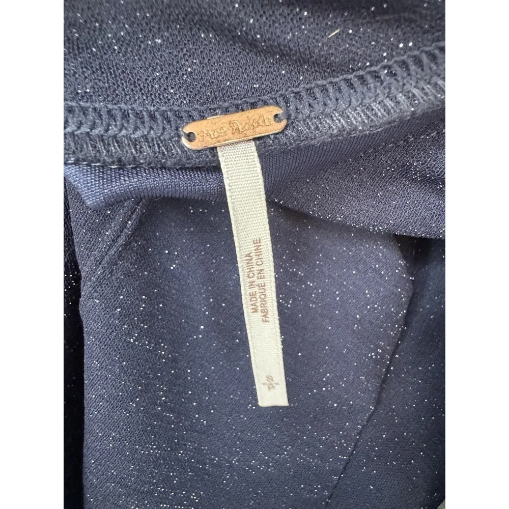 Free People Constellation Top Small Shiny Blue Square Neck Puff Sleeve Open Back